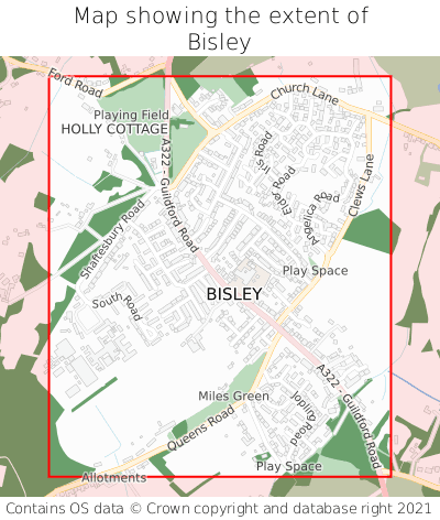 Map showing extent of Bisley as bounding box