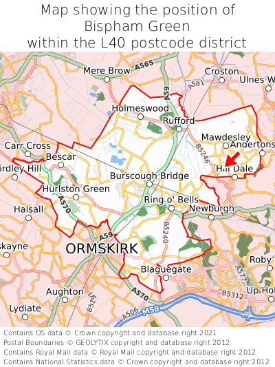 Map showing location of Bispham Green within L40