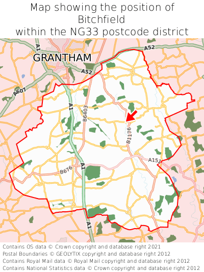 Map showing location of Bitchfield within NG33