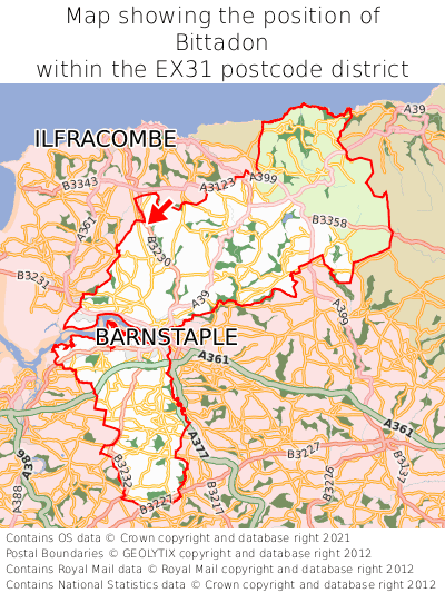 Map showing location of Bittadon within EX31