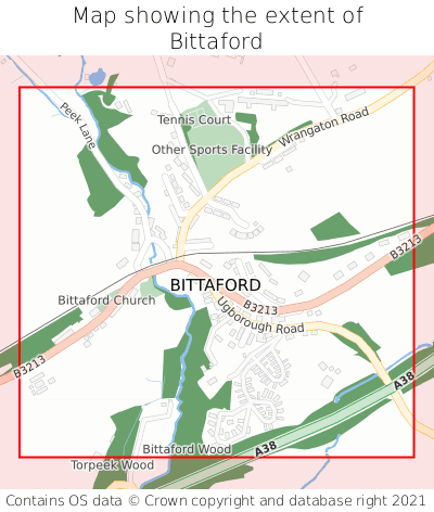 Map showing extent of Bittaford as bounding box