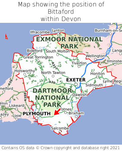 Map showing location of Bittaford within Devon