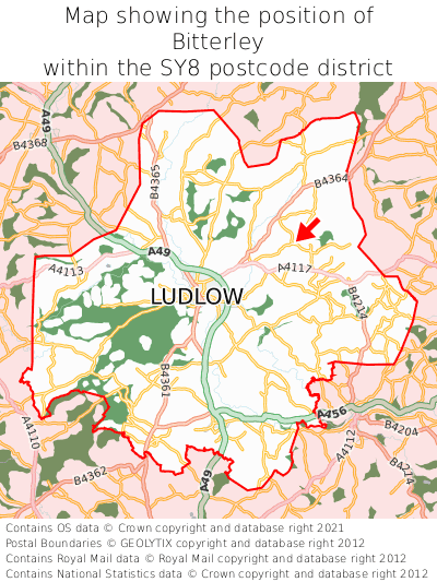 Map showing location of Bitterley within SY8