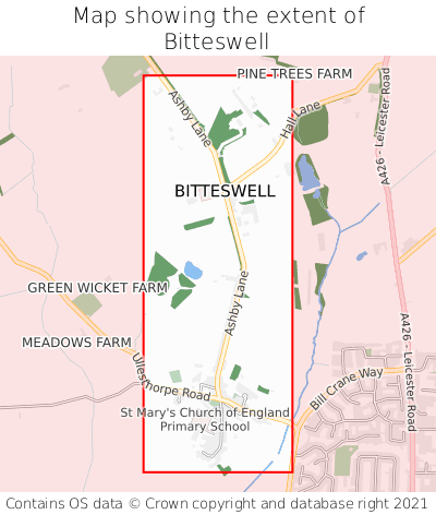 Map showing extent of Bitteswell as bounding box