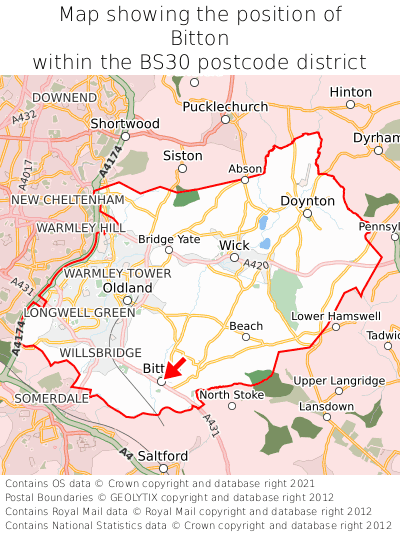 Map showing location of Bitton within BS30
