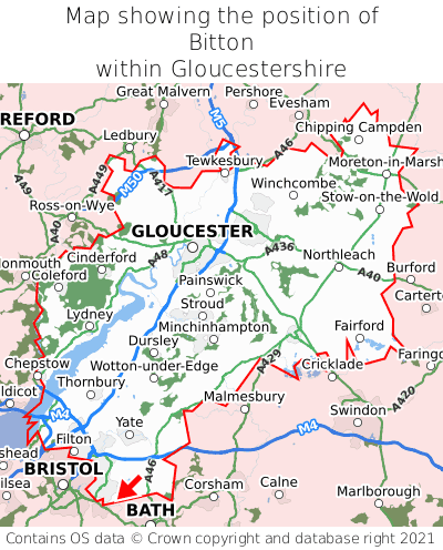 Map showing location of Bitton within Gloucestershire