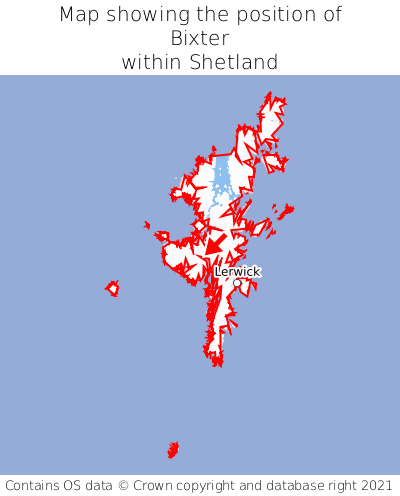 Map showing location of Bixter within Shetland