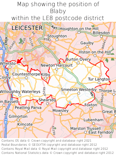 Map showing location of Blaby within LE8