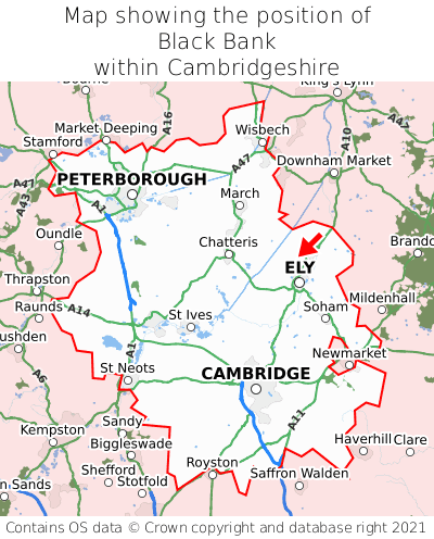 Map showing location of Black Bank within Cambridgeshire