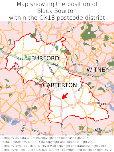 Map showing location of Black Bourton within OX18