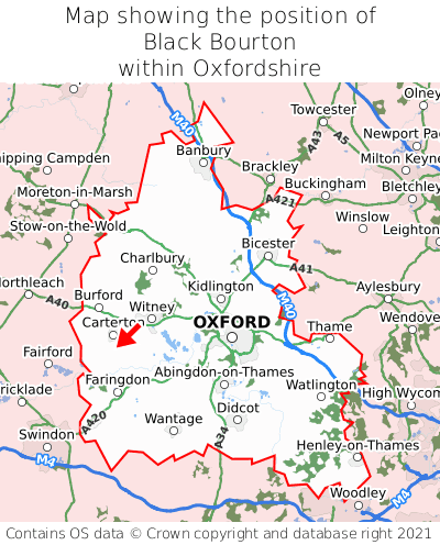 Map showing location of Black Bourton within Oxfordshire