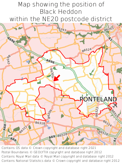 Map showing location of Black Heddon within NE20