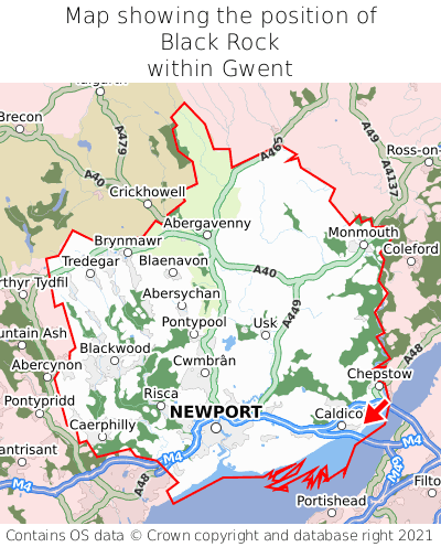 Map showing location of Black Rock within Gwent