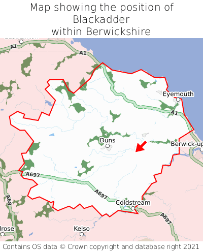 Map showing location of Blackadder within Berwickshire
