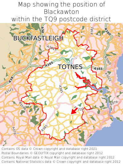 Map showing location of Blackawton within TQ9