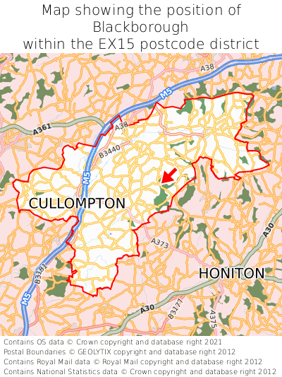 Map showing location of Blackborough within EX15
