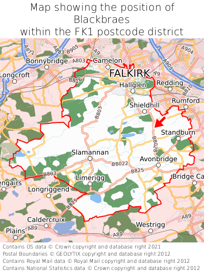 Map showing location of Blackbraes within FK1