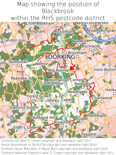 Map showing location of Blackbrook within RH5