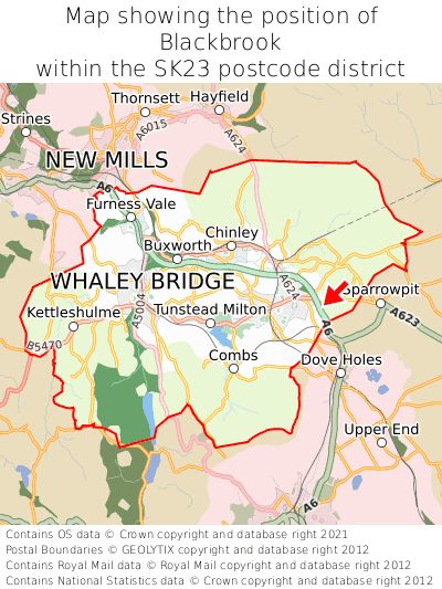 Map showing location of Blackbrook within SK23