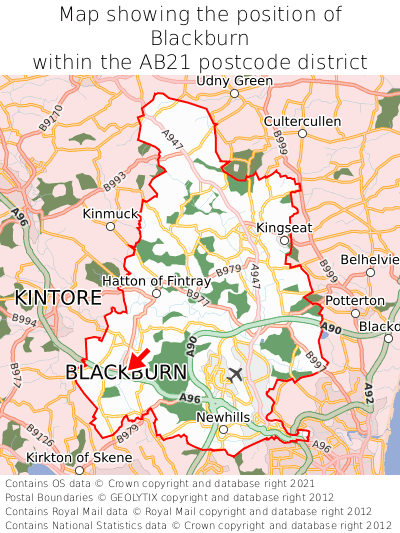Map showing location of Blackburn within AB21