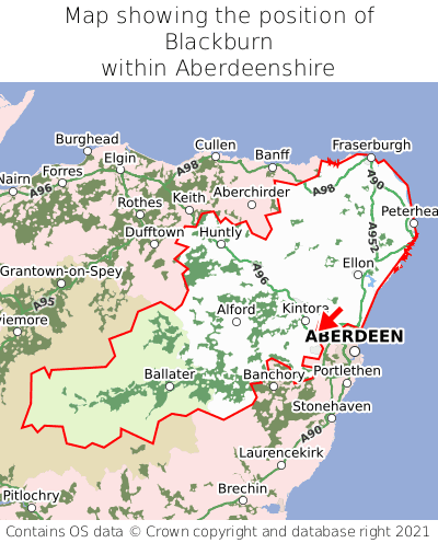 Map showing location of Blackburn within Aberdeenshire