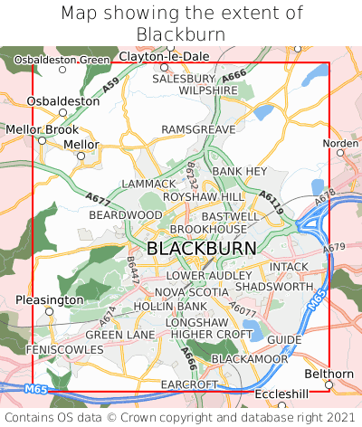 Map showing extent of Blackburn as bounding box