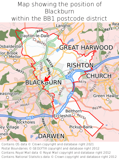 Map showing location of Blackburn within BB1
