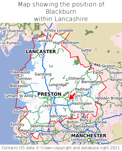 Map showing location of Blackburn within Lancashire