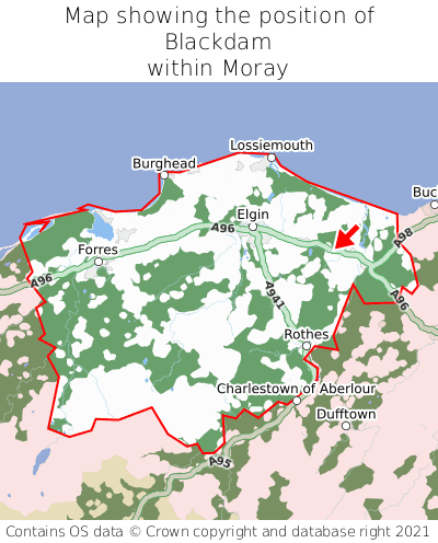 Map showing location of Blackdam within Moray