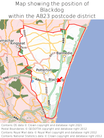 Map showing location of Blackdog within AB23