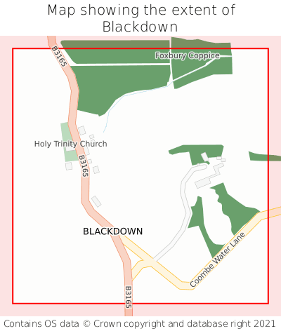 Map showing extent of Blackdown as bounding box