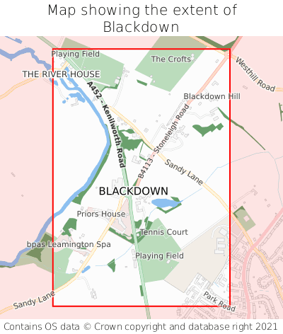 Map showing extent of Blackdown as bounding box