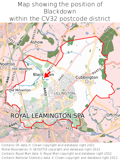 Map showing location of Blackdown within CV32