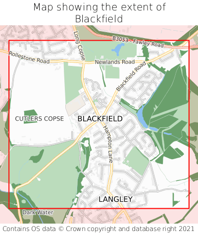 Map showing extent of Blackfield as bounding box