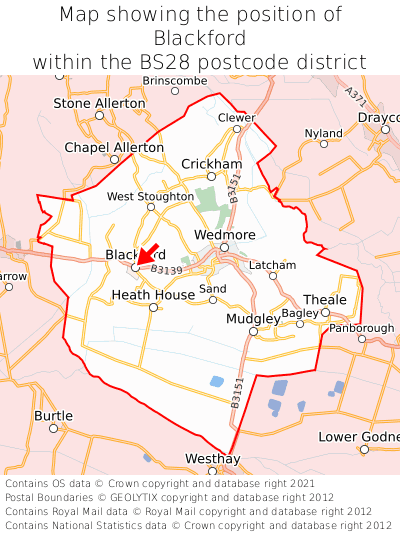 Map showing location of Blackford within BS28