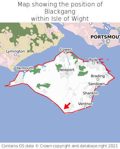 Map showing location of Blackgang within Isle of Wight