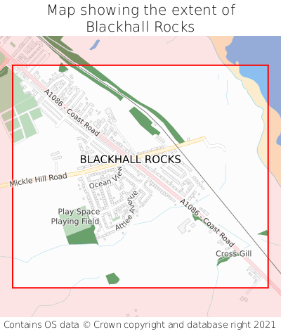 Map showing extent of Blackhall Rocks as bounding box