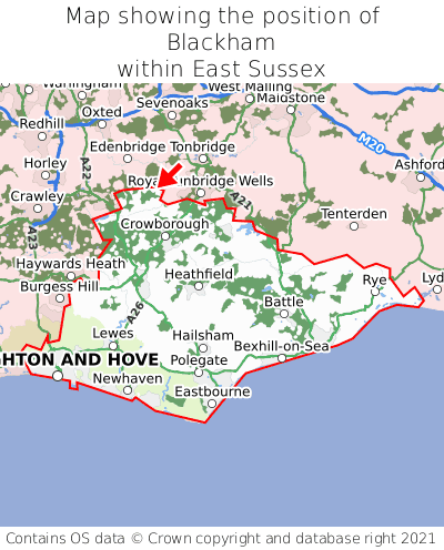 Map showing location of Blackham within East Sussex