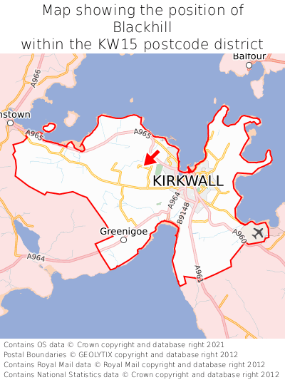 Map showing location of Blackhill within KW15