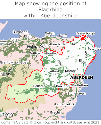 Map showing location of Blackhills within Aberdeenshire