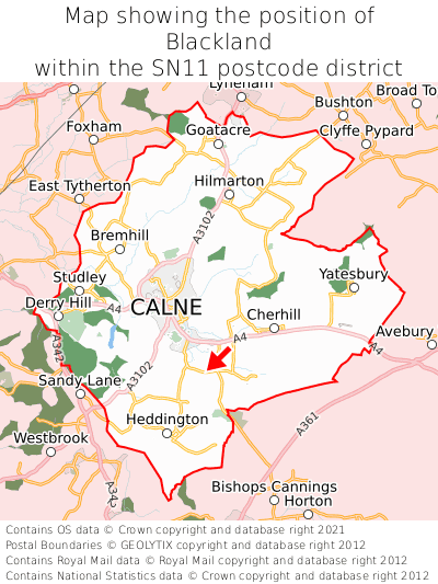 Map showing location of Blackland within SN11