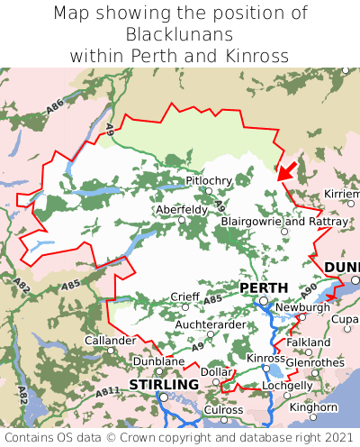 Map showing location of Blacklunans within Perth and Kinross