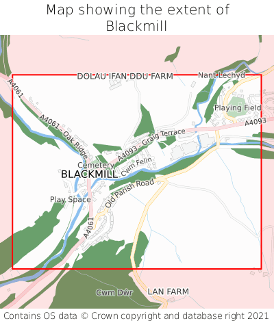 Map showing extent of Blackmill as bounding box