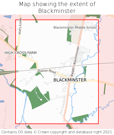 Map showing extent of Blackminster as bounding box