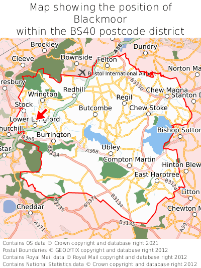 Map showing location of Blackmoor within BS40