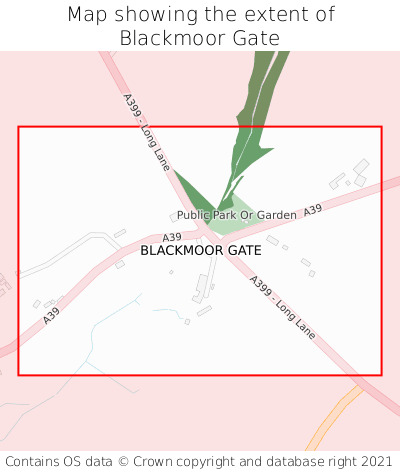 Map showing extent of Blackmoor Gate as bounding box