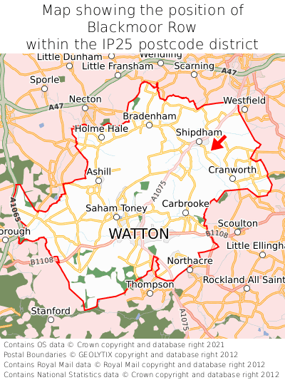 Map showing location of Blackmoor Row within IP25