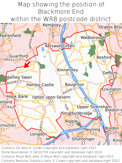 Map showing location of Blackmore End within WR8