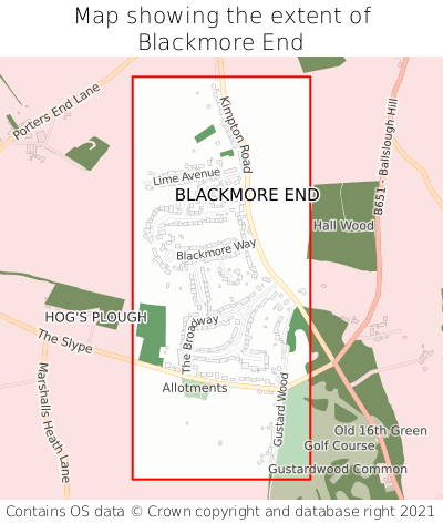 Map showing extent of Blackmore End as bounding box