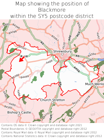 Map showing location of Blackmore within SY5